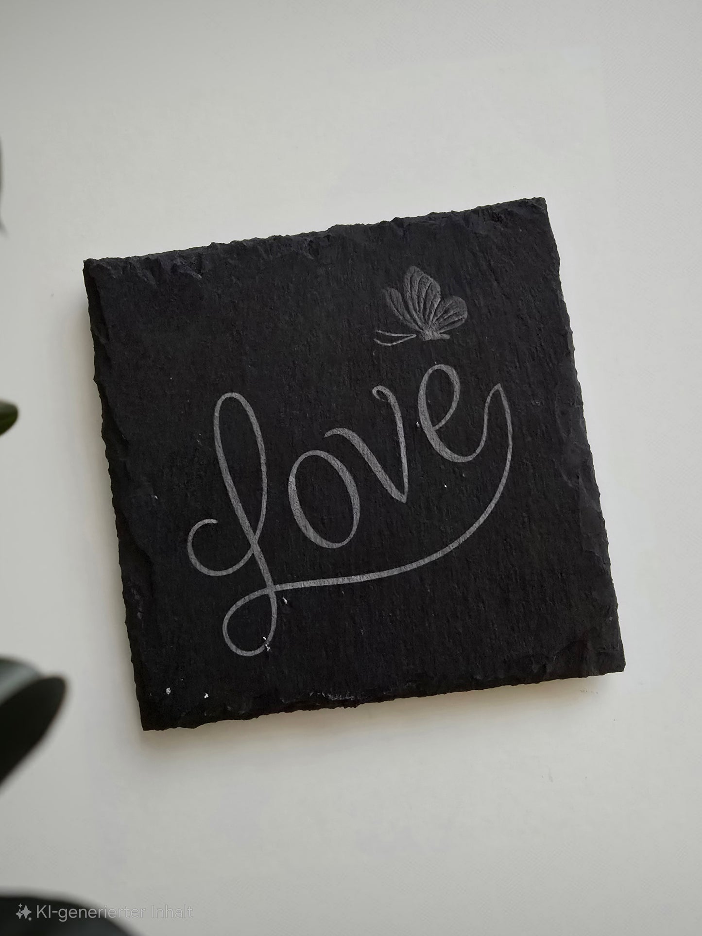 Schieferuntersetzer „Love“ – Stilvolle Eleganz für dein Zuhause 🖤🦋