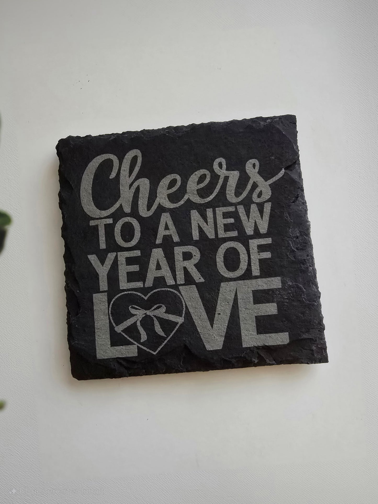 Schieferuntersetzer „Cheers to a New Year of Love“ – Perfekt für einen romantischen Start ins Jahr! ✨❤️