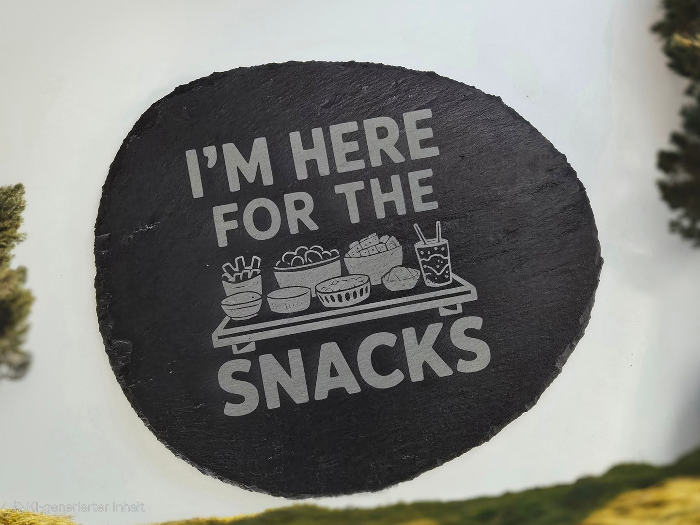Schieferplatte „I´m here for the nnacks“ – Perfekt für deine Snack-Zeit! 🍿