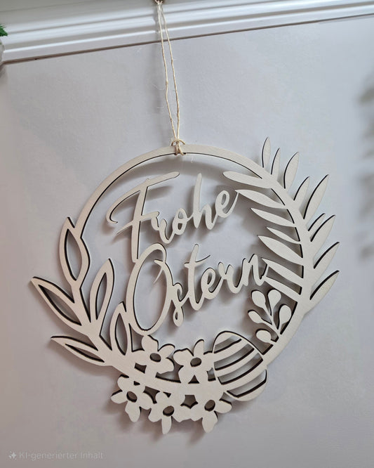 Holzschild „Frohe Ostern“ – Stilvolle Osterdekoration für dein Zuhause 🐰🌸